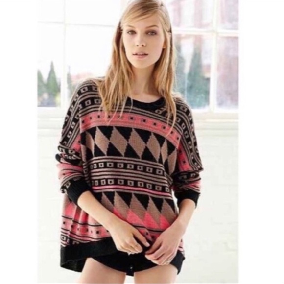 BDG Aztec High Low Comfy Crew Neck Sweater - Picture 9 of 9